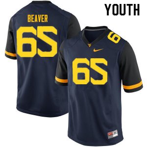 Youth West Virginia Mountaineers NCAA #65 Donavan Beaver Navy Authentic Nike Stitched College Football Jersey MD15C15QQ